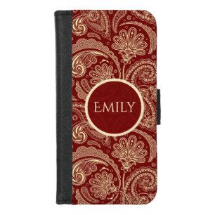 Crimson Red And Cream Colored Vintage Paisley iPhone 8/7 Wallet Case