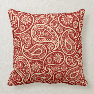 Crimson Red And Cream Vintage Floral Paisley Throw Pillow