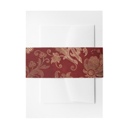 Crimson Red and Gold Vintage Lattice Damask Invitation Belly Band