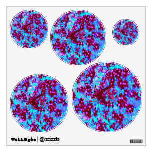 Crimson Red and Pink Wildflowers on Blue Wall Decal