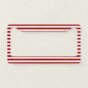 Crimson Red and White Stripes License Plate Frame