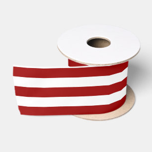 Crimson Red and White Stripes Satin Ribbon