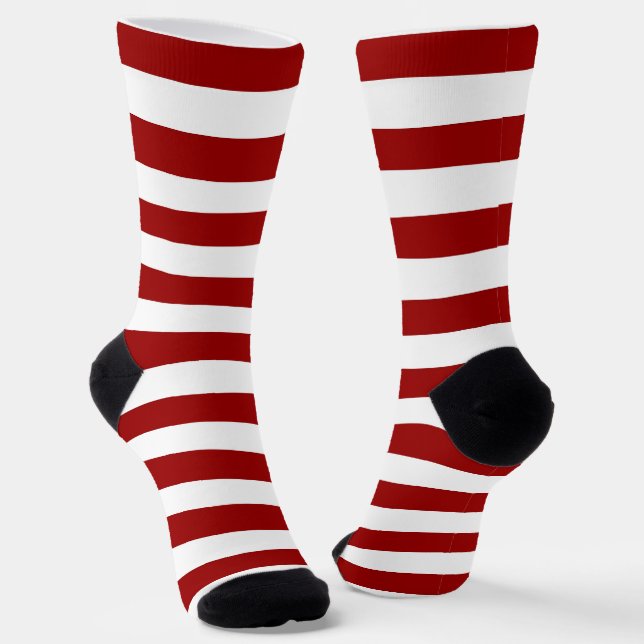 Crimson Red and White Stripes Socks (Angled)
