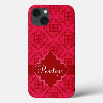 Crimson Red Arabesque Moroccan Graphic Iphone 13 Case by phyllisdobbs at Zazzle