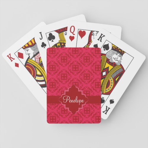 Crimson Red Arabesque Moroccan Graphic Poker Cards