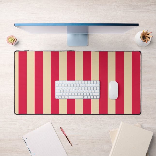 Crimson Red & Beige Striped Desk Mat – Customize (Office 1)