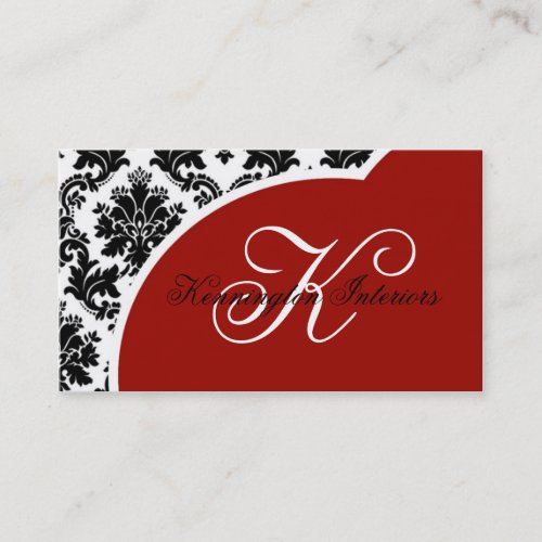 Crimson Red Black Damask Business Cards