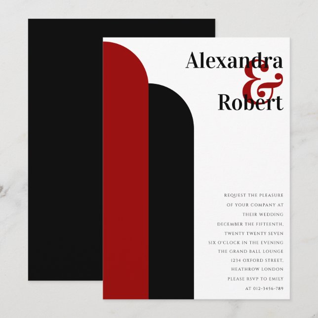Crimson Red Black Ultra Modern Minimal Invitation (Front/Back)