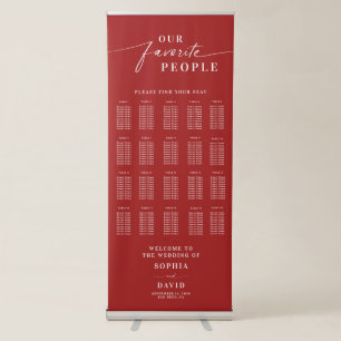 Crimson Red Calligraphy Wedding Seating Chart Retractable Banner