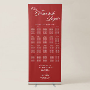 Crimson Red Chic Calligraphy Wedding Seating Chart Retractable Banner