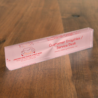 Crimson red classic luxury sports car logo on pink desk name plate