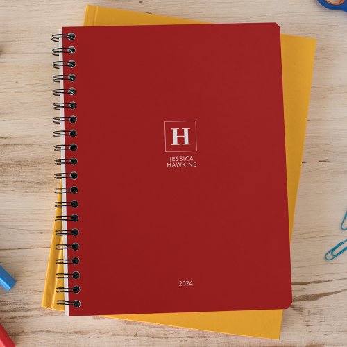 Crimson Red Classic Monogram Personal 2024 Weekly Planner