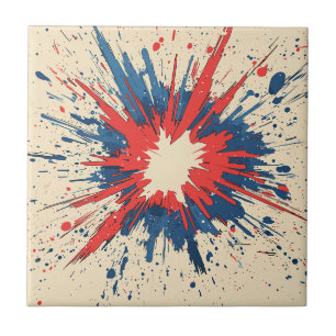 Crimson Red Comic Explosion Speed Line Ceramic Tile