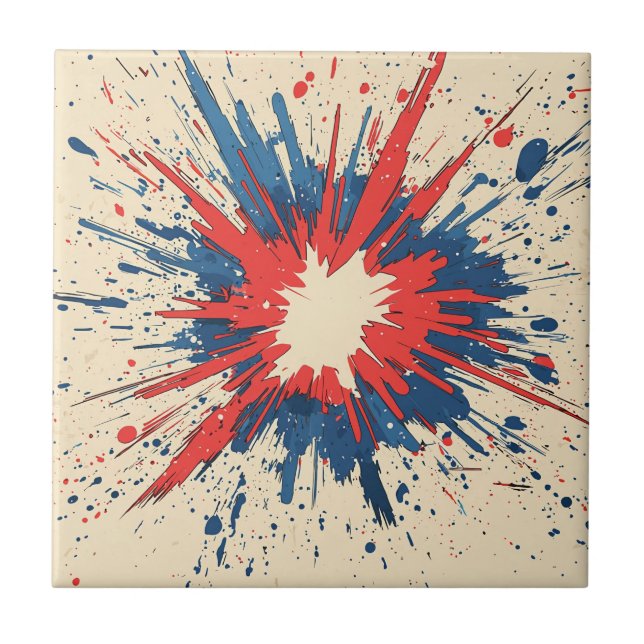 Crimson Red Comic Explosion Speed Line Ceramic Tile (Front)
