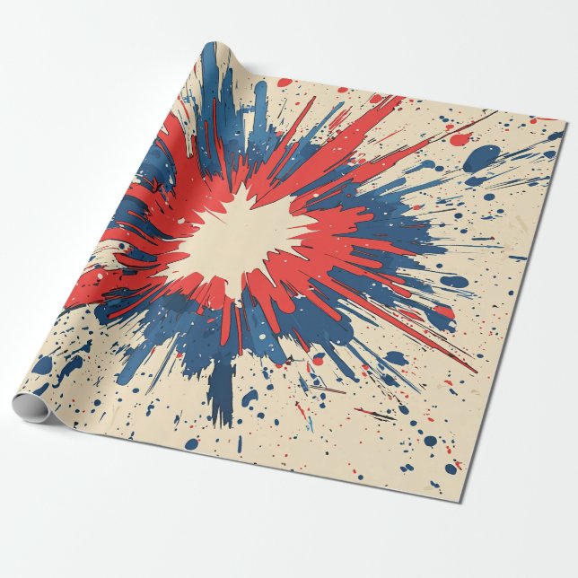 Crimson Red Comic Explosion Speed Line Wrapping Paper (Unrolled)