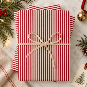 Crimson Red Cream Classic Preppy Holiday Stripes Wrapping Paper Sheets
