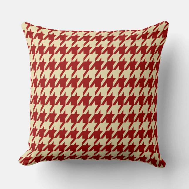 Crimson Red & Cream Houndstooth Large Tiles Throw Pillow (Front)
