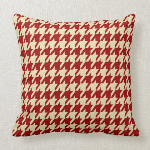 Crimson Red & Cream Houndstooth Large Tiles Throw Pillow