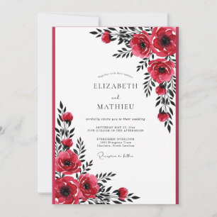 Crimson Red Dramatic Botanical Wedding Invitation