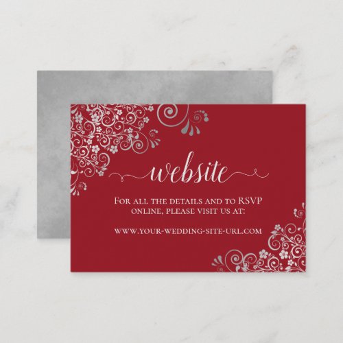 Crimson Red Elegant Silver Lace Wedding Website Enclosure Card