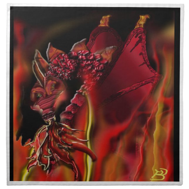 Crimson red fire flame dragon Cloth Napkin (Front)
