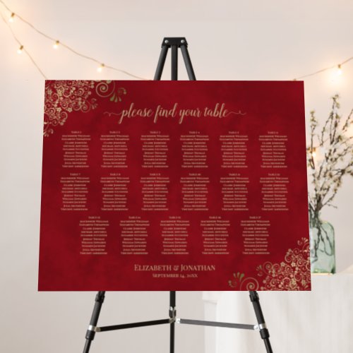 Crimson Red  Gold 17 Table Wedding Seating Chart Foam Board