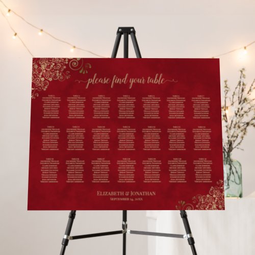 Crimson Red  Gold 21 Table Wedding Seating Chart Foam Board