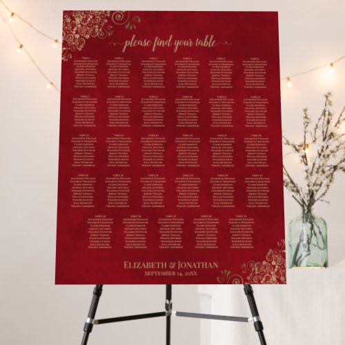 Crimson Red  Gold 29 Table Wedding Seating Chart Foam Board