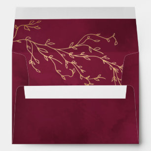 Crimson Red & Gold Botanical Elegant Wedding Envelope