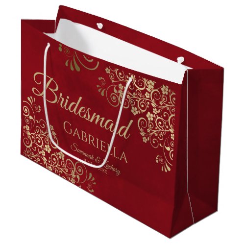Crimson Red  Gold Lace Elegant Bridesmaid Large Gift Bag
