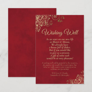 Crimson Red & Gold Lace Wedding Wishing Well Poem Enclosure Card
