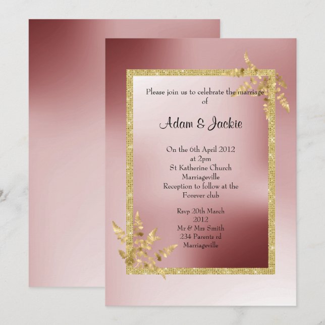 Crimson Red Gold leaf ELEGANT CLASSY WEDDING Invitation (Front/Back)