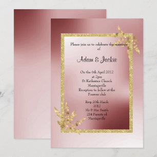 Crimson Red Gold leaf ELEGANT CLASSY WEDDING Invitation