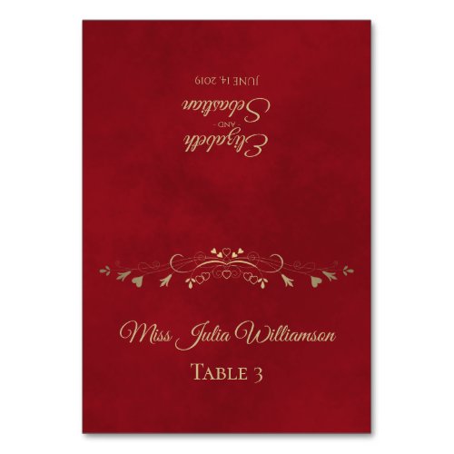 Crimson Red  Gold Wedding DIY Fold Place Card