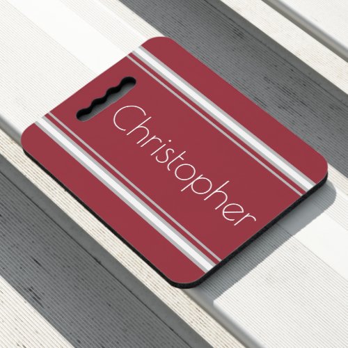 Crimson Red Gray Monogram Name Initials YOUR Text Seat Cushion