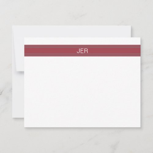 Crimson Red Gray White Monogrammed Name Initials Note Card