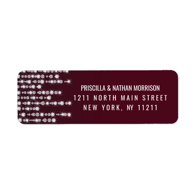 Crimson Red Hanging Diamond Lights Wedding Label (Front)
