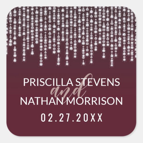 Crimson Red Hanging Diamond Lights Wedding Square Sticker