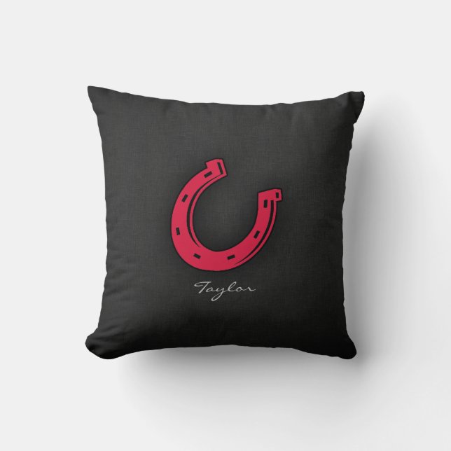 Crimson Red Horseshoe Throw Pillow (Front)