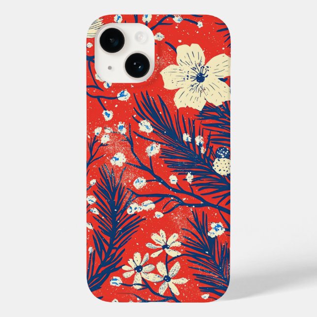Crimson Red Indigo Winter Botanical Pattern Case-Mate iPhone Case (Back)