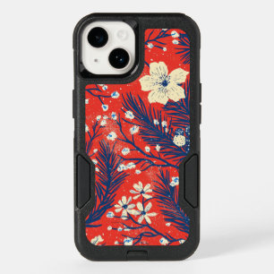 Crimson Red Indigo Winter Botanical Pattern OtterBox iPhone 14 Case