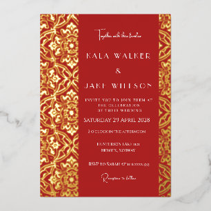 Crimson Red Italian Tile (Retro-Dotted) Foil Invitation