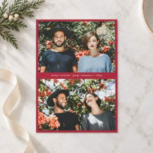 Crimson Red Merry Married First Christmas Couple Holiday Card