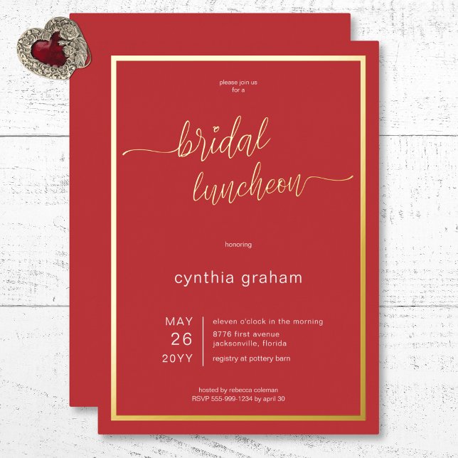 Crimson Red Modern Minimal Bridal Luncheon Foil Invitation (Crimson Red Modern Minimal Bridal Luncheon Foil Invitation)
