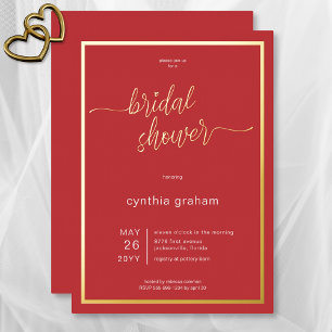 Crimson Red Modern Minimal Bridal Shower Foil Invitation
