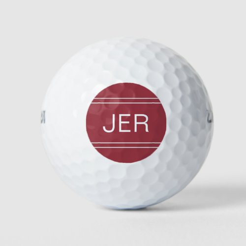Crimson Red Monogram Initial Personalized Golfer Golf Balls