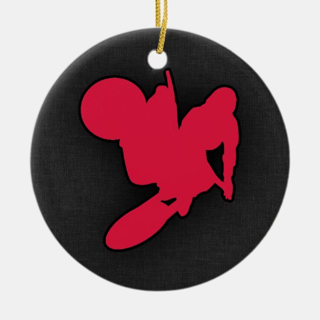 Crimson Red Motocross Ceramic Ornament (Front)