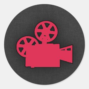 Crimson Red Movie Camera Classic Round Sticker