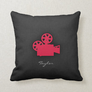 Crimson Red Movie Camera Throw Pillow