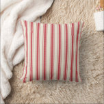 Crimson Red on Ecru Ticking Tape Pillow<br><div class="desc">This casually chic accent throw pillow in off-white features a crimson red ticking tape pattern with that rustic French country vibe reminiscent of old grain sacks.</div>